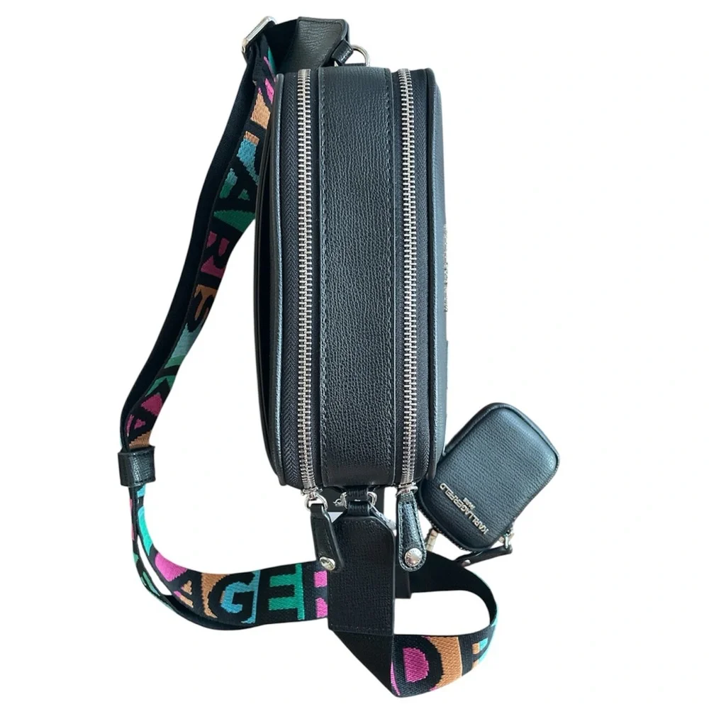 Karl Lagerfeld Black Crossbody Bag Multicolor Logo | NWT Designer Purse - Picture 4 of 9